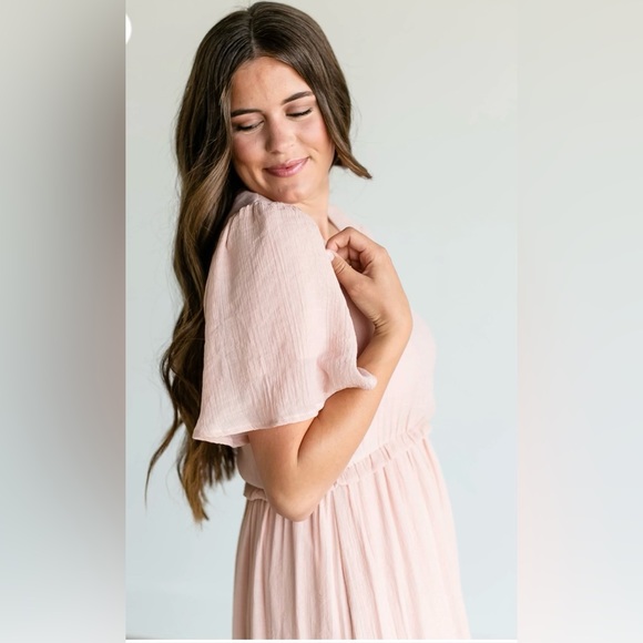 Inherit co. Womens Pink V-neck Ruffle Maxi Dress modest size large NWT - Picture 6 of 7